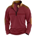 Polo da uomo a maniche lunghe con zip e toppe sulle spalle color rosso vino - S / Rosso Scuro