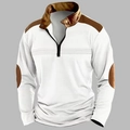 Polo da uomo a maniche lunghe in tessuto a nido d'ape con patchwork bianco e marrone - S / Bianco