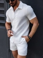 Herren Sommer Set Weiß mit Waffelstrick Kurzarmhemd und passenden kurzen Hosen - S / Weiß