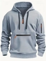 Detail von hellblauem Herren Hoodie mit Ärmeltasche und orangefarbenen Zuglaschen - S / Hellgrau
