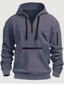 Detail of hoodie featuring sleeve pocket and zippers with orange contrast pull tabs - S / Dark Gray