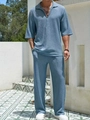 Détail de l'ensemble décontracté bleu clair pour hommes avec texture plissée gaufrée - S / Haut et Bas (Y-W) / Bleu