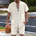 Ensemble de plage d'été pour hommes avec chemise henley à manches courtes et short beige - S / Abricot