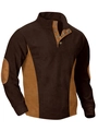 Detalle de sudadera henley de pana marrón oscuro con parches de ante en los codos - Café