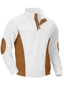 Detalle de sudadera de pana blanca con parches de ante en los codos y botones de metal - Blanco