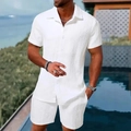 Ensemble d'été blanc pour homme avec chemise jacquard à manches courtes et short - S / Blanc