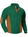Detail view of men's corduroy pullover with suede elbow patches and metallic snap buttons - S / Tops / Green