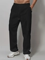 Men's solid black cotton casual pants with elastic drawstring waist and straight fit - S / Black