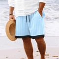 Men's light blue waffle texture casual beach shorts with black drawstrings and contrast trim - M / Sky Blue