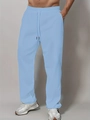 Men's light blue straight-leg cotton casual pants with elastic drawstring waist - S / Light Blue