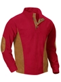 Detailed view of the red corduroy sweatshirt showing the camel color block sleeve details - S / Tops / Red