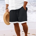 Men's casual beach shorts with black and white jacquard pattern and drawstring waist - M / Black