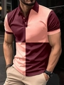 Vue détaillée de la maille texturée et du design color-block sur un polo pour hommes - S / Bordeaux Et Rose