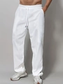 Men's white straight-leg cotton casual pants with elastic drawstring waist and textured fabric - S / White