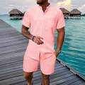 Set da spiaggia rosa da uomo con camicia a maniche corte strutturata e pantaloncini estivi - Rosa