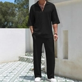 Sommerliches Freizeit-Set für Herren mit schwarzem Kurzarmhemd und passender langer Hose - S / Schwarz
