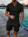Dettaglio del tessuto nero con trama a rombi verticali sul set polo estivo con zip da uomo - S / Nero