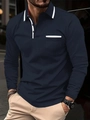 Slim fit navy blue long sleeve polo shirt with white contrast trim and chest pocket detail - S / Navy Blue