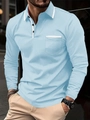 Slim fit lichtblauw heren poloshirt met lange mouwen en witte contrastkraag details - S / Hemelsblauw