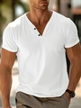 T-shirt Henley da uomo bianca slim fit con scollo a V e maniche risvoltate - S / Bianco