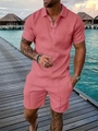Detail of rose pink knit beach set with textured 3D geometric jacquard fabric pattern - S / Top And Bottom / Pink