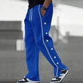 Pantalón deportivo azul oscuro para hombre con botones de presión laterales y rayas blancas - S / Azul