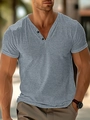 T-shirt da uomo Henley grigia slim fit con scollo a V e dettaglio a due bottoni - S / Grigio
