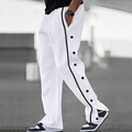 Pantalones deportivos blancos para hombre con rayas laterales negras y botones de presión - S / Blanco