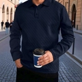 Polo de manga larga azul marino para hombre con textura en V en estilo callejero - S / Azul marino
