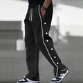 Pantalón deportivo para hombre con botones laterales y cordón en estilo casual - S / Negro