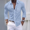 Mens slim fit blue gingham long sleeve shirt with chest pocket and white buttons - S / Sky Blue
