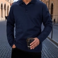 Donkerblauw heren poloshirt met lange mouwen en jacquard textuur in casual zakelijke stijl - S / Marineblauw