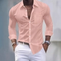 Herenoverhemd met lange mouwen en roze ruitpatroon met borstzak voor casual business - S / Roze