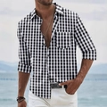 Detail of classic black and white gingham check men's slim fit shirt with chest pocket - S / Tops / Black