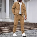 Conjunto de trabajo retro para hombre con chaqueta multibolsillos y pantalones cargo - S / Caqui