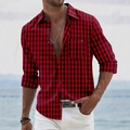 Classic red and black buffalo plaid men's long sleeve casual shirt with chest pocket - S / Dark Red