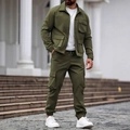 Conjunto de chaqueta y pantalón cargo verde militar para hombre con bolsillos - S / Verde Militar