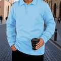 Polo de manga larga azul claro para hombre con punto de gofre y cuello clásico de botones - S / Azul Cielo