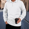 Polo de hombre blanco de manga larga con tejido jacquard texturizado y solapa clásica - S / Blanco