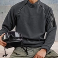 Heren fleece pullover donkergrijs met opstaande kraag en tactisch dubbel ritsontwerp - S / donkergrijs
