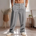 Pantaloni larghi in lino grigio da uomo con coulisse e bottoni decorativi in legno - S / Grigio