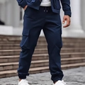 Men's navy blue cargo pants with drawstring waist and large side pockets in urban style - S / Navy Blue
