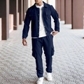 Conjunto cargo azul marino para hombre con chaqueta multibolsillos y pantalones casuales - S / Azul marino