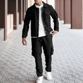 Conjunto de chaqueta y pantalón cargo negro para hombre con bolsillos estilo urbano - S / Negro