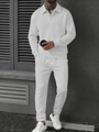 Nahaufnahme von Herren Langarm-Polo und Hose Set mit Waffelstrick-Struktur in Weiß - Weiß / S