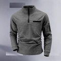 Men's quarter-zip polo shirt in dark grey waffle knit fabric with a sleeve zipper pocket - S / Dark Gray