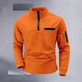 Men's orange waffle knit quarter-zip polo shirt with a functional sleeve pocket - S / Orange