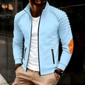 Men's light blue zip jacket featuring pleated arm design and orange elbow patches - S / Tops / Sky Blue