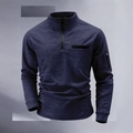 Dettaglio polo blu navy a nido d'ape con colletto rialzato e tasca con zip sulla manica - S / Blu navy