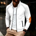 Detail of men's white zip jacket featuring pleated arm design and orange leather patch - S / Tops / White